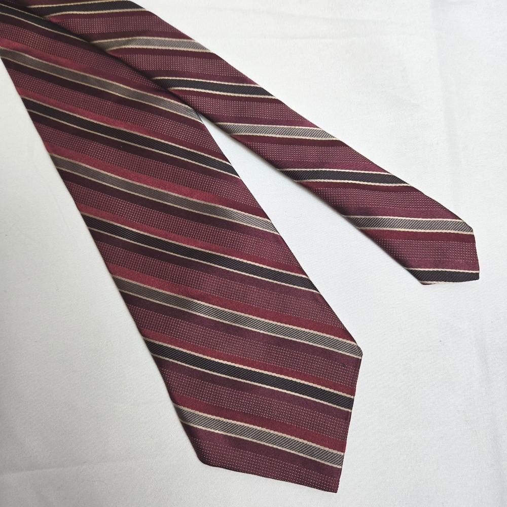 Paul Dione‎ 100% Silk Striped Tie, Red/Black/Beige